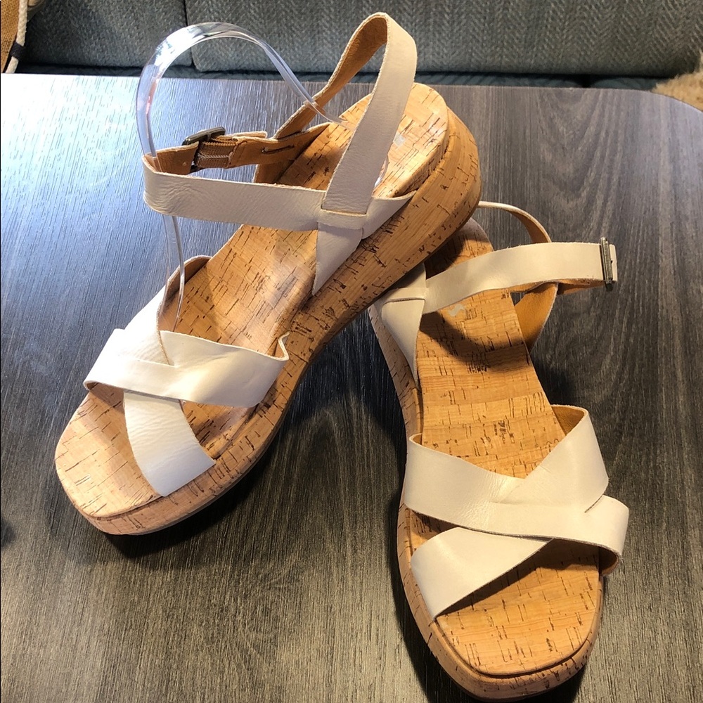 Korks Cream Strappy Cork Wedge Sandals